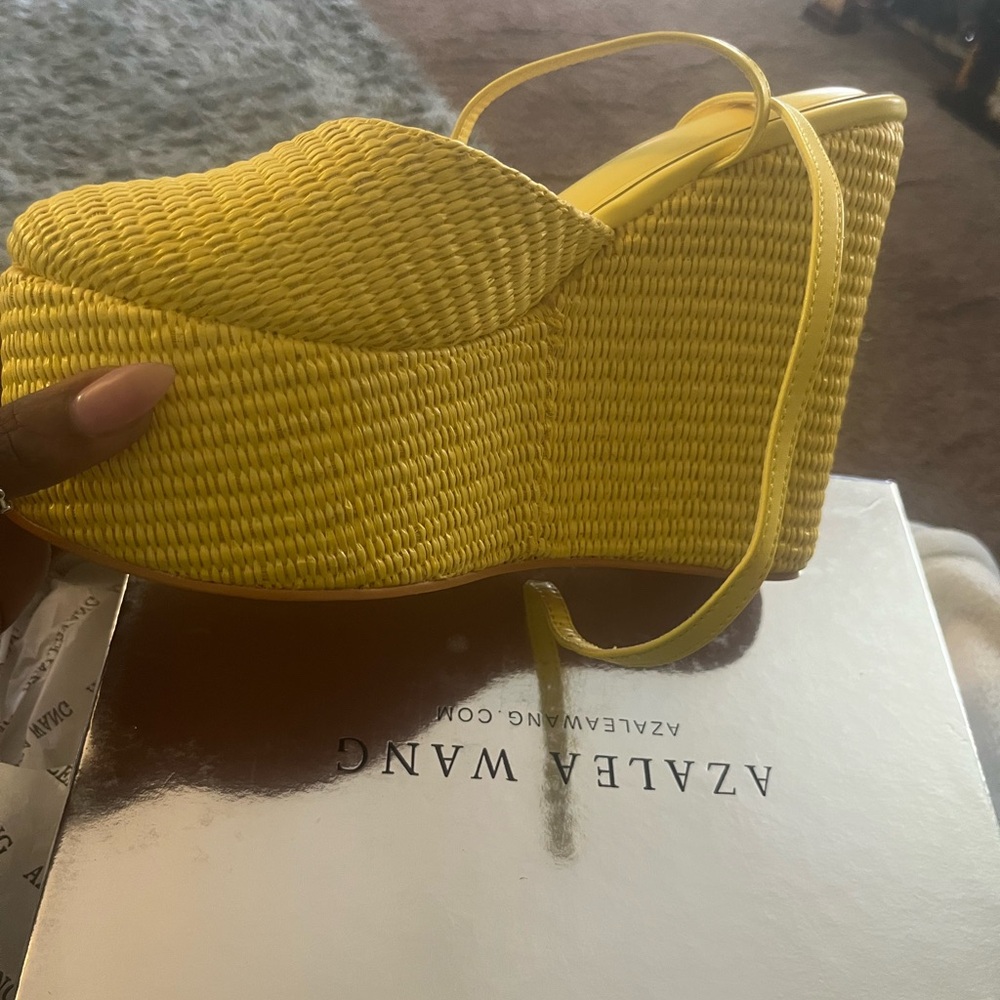 Azalea Wang Yellow Woven Wedge Sandals